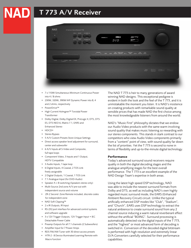 T 773 A/V Receiver T 773 A/V Receiver