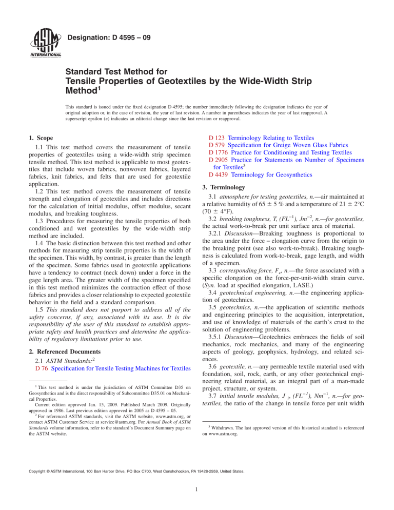 Tensile Properties of Geotextiles by the Wide Tensile Properties of Geotextiles by the Wide