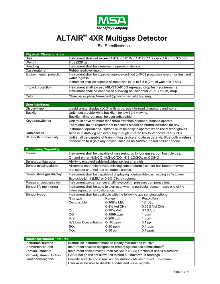 ALTAIR 4XR Multigas Detector ALTAIR 4XR Multigas Detector