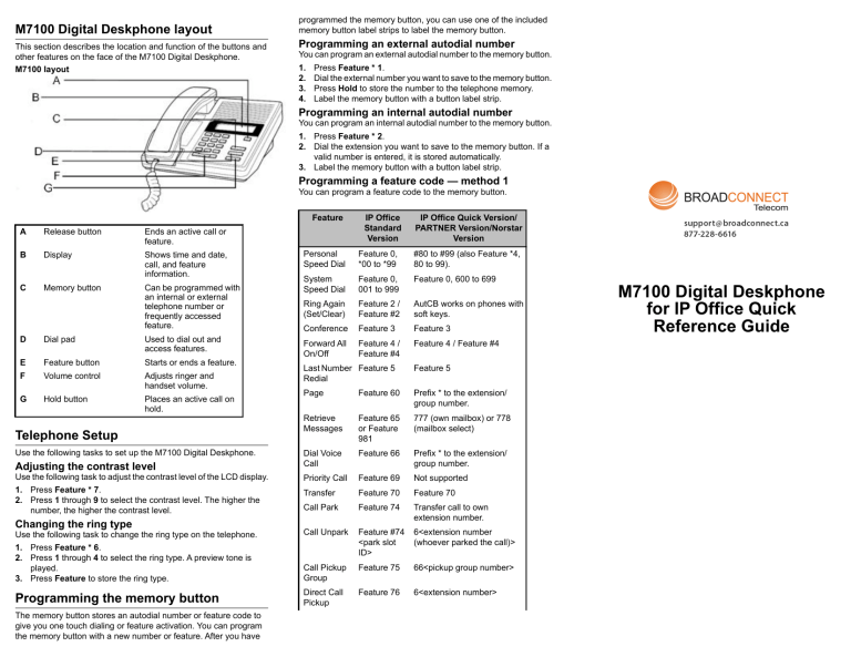 M7100 Digital Deskphone for IP Office Quick Reference Guide M7100 Digital Deskphone for IP Office Quick Reference Guide