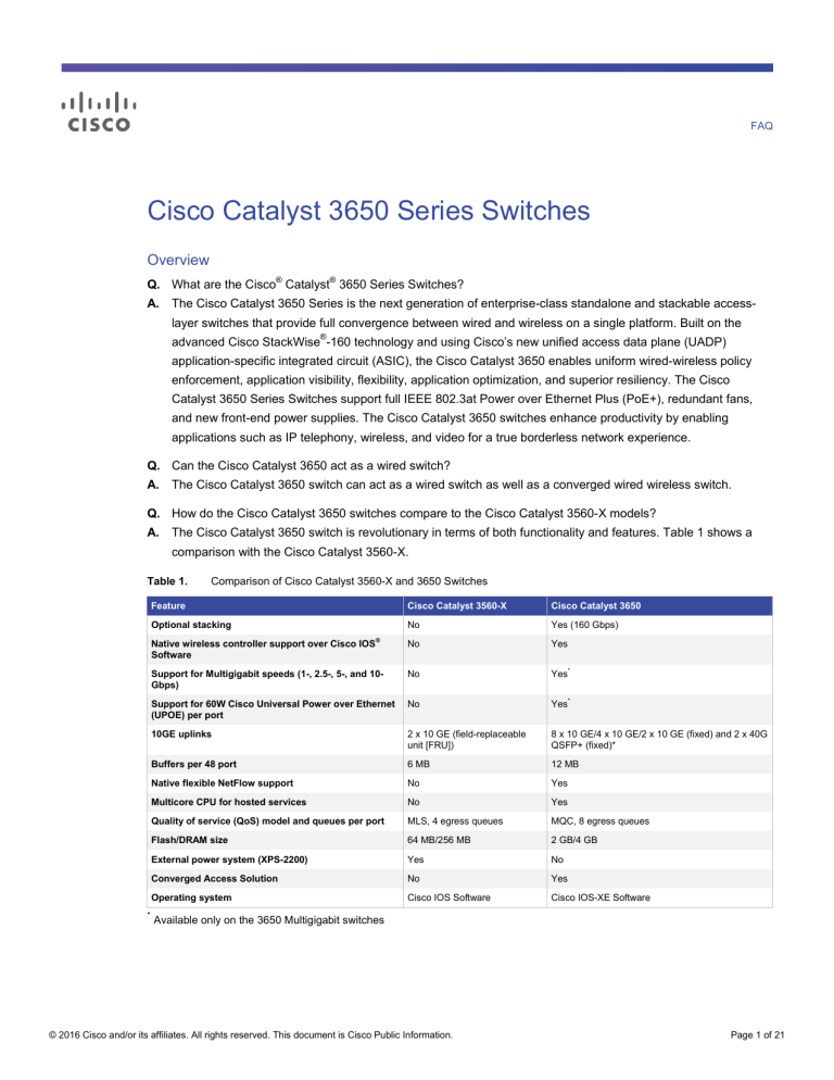 Cisco Catalyst 3650 Series Switches FAQ Cisco Catalyst 3650 Series Switches FAQ