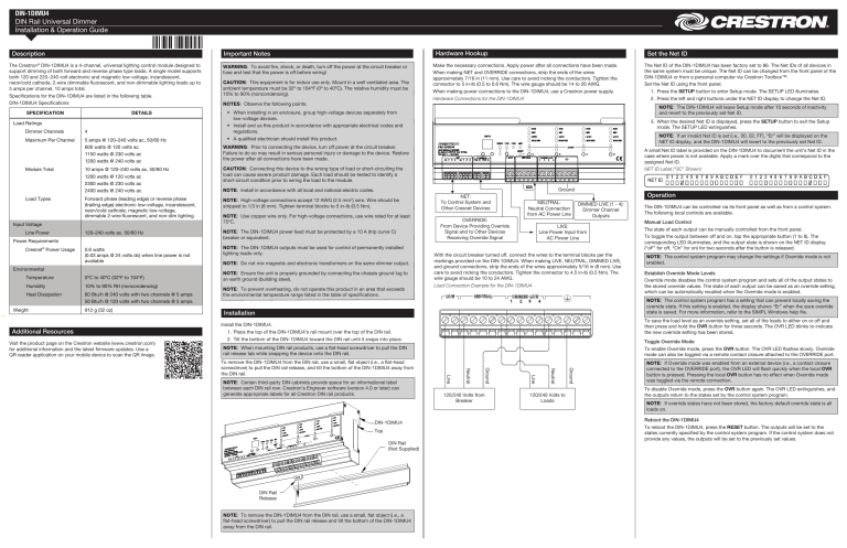 Crestron DIN-1DIMU4 User guide Crestron DIN-1DIMU4 User guide