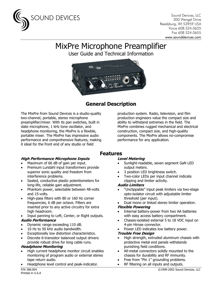 MixPre User Guide MixPre User Guide