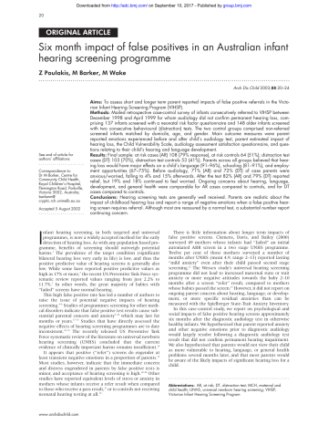 Six month impact of false positives in an Australian infant hearing Six month impact of false positives in an Australian infant hearing