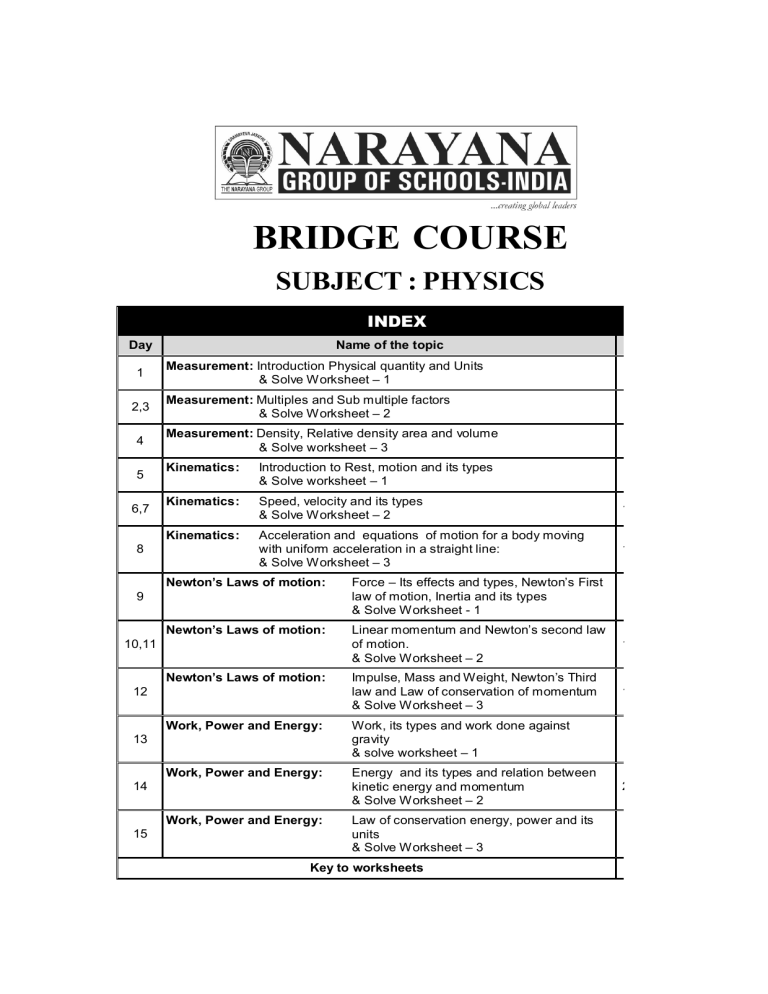 bridge course - Narayana Schools bridge course - Narayana Schools