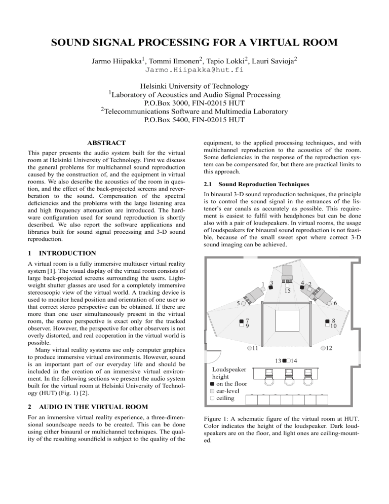 sound signal processing for a virtual room sound signal processing for a virtual room