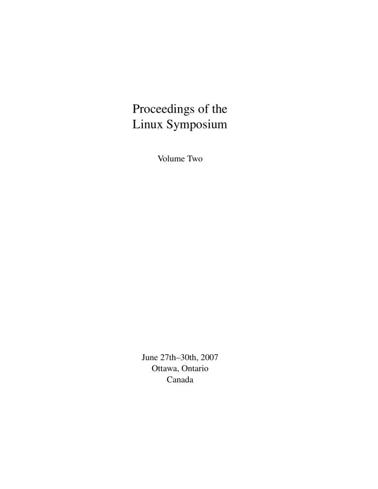 Proceedings of the Linux Symposium Proceedings of the Linux Symposium