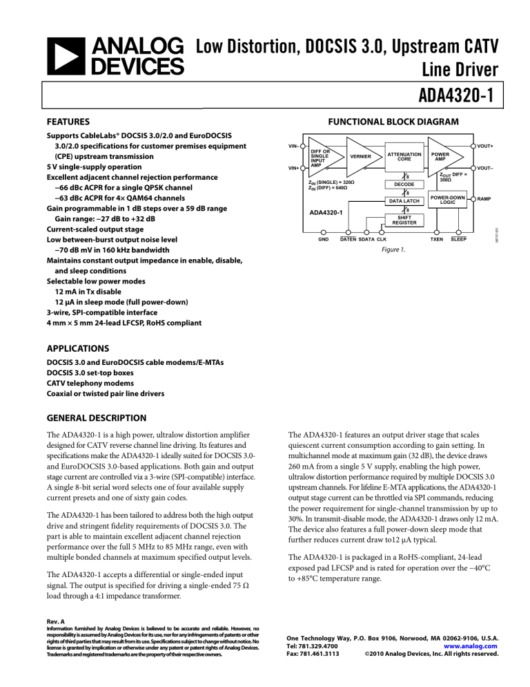 Low Distortion, DOCSIS 3.0, Upstream CATV Line Low Distortion, DOCSIS 3.0, Upstream CATV Line