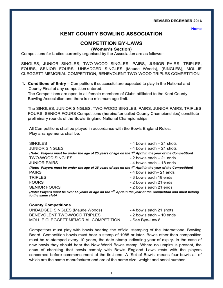 kent county bowling association competition by-laws kent county bowling association competition by-laws