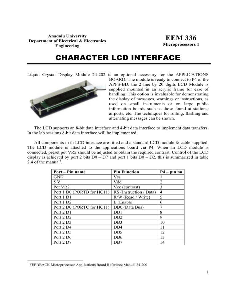 CHARACTER LCD INTERFACE EEM 336 CHARACTER LCD INTERFACE EEM 336
