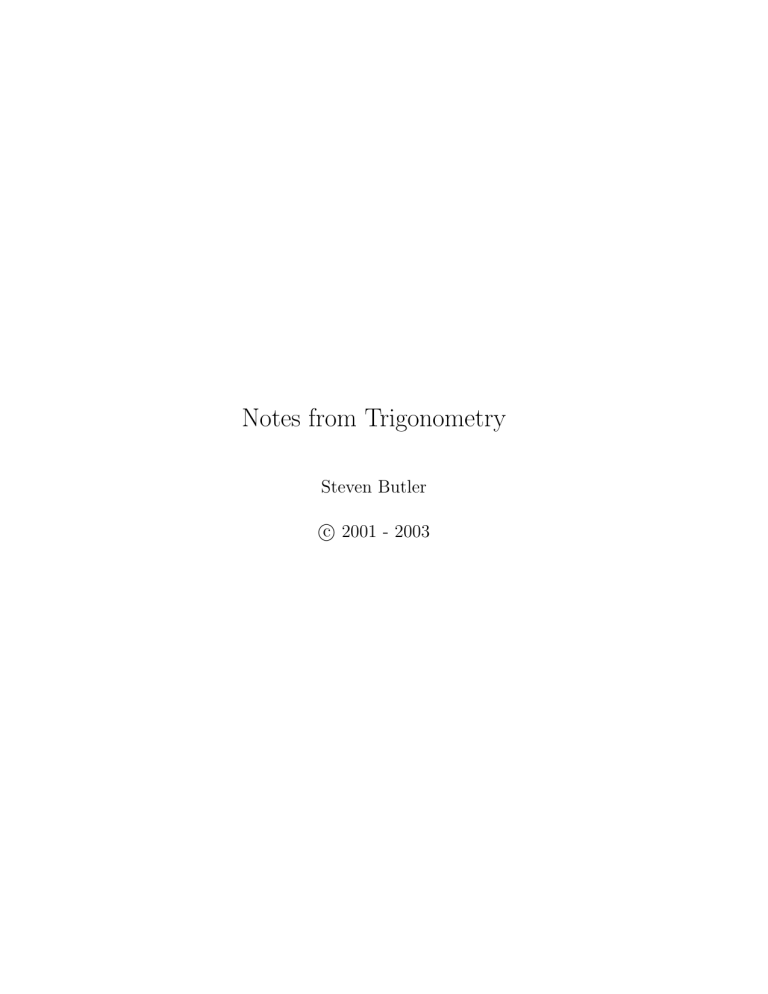 Trigonometry notes - Iowa State University Trigonometry notes - Iowa State University