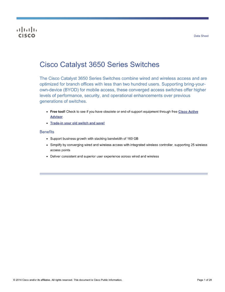 Cisco Catalyst 3650 Series Switches Data Sheet Cisco Catalyst 3650 Series Switches Data Sheet