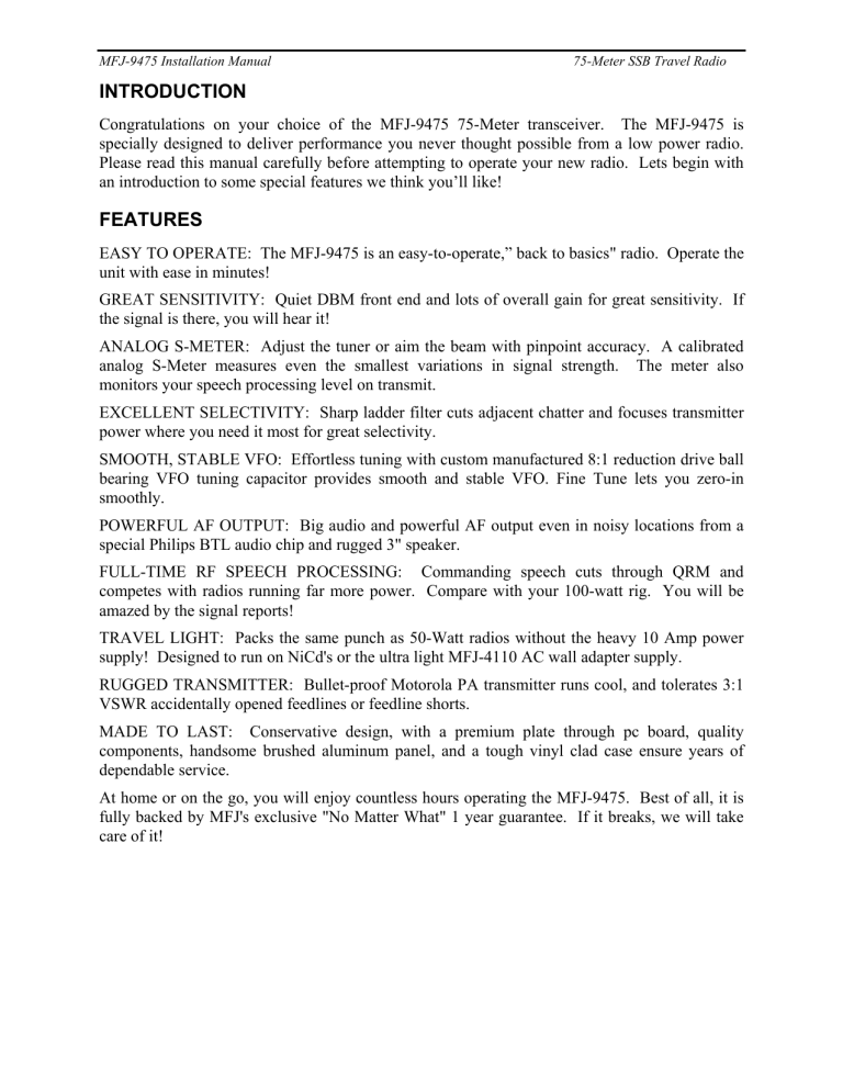 MFJ 9475X User manual MFJ 9475X User manual