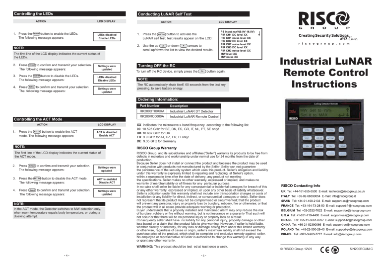 Industrial LuNAR Remote Control User Instructions Industrial LuNAR Remote Control User Instructions