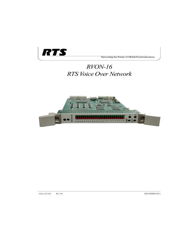 RTS Rvon-16 User manual RTS Rvon-16 User manual