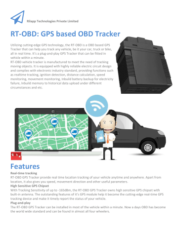 RT‐OBD: GPS based OBD Tracker Features RT‐OBD: GPS based OBD Tracker Features