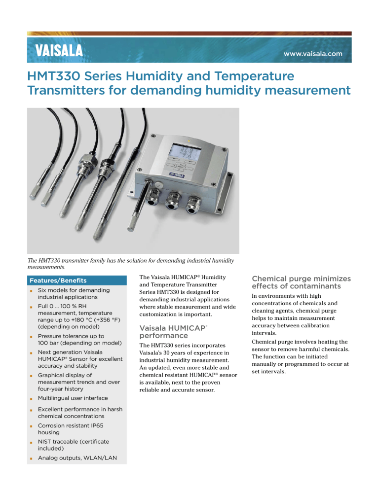 HMT330 Series Humidity and Temperature Transmitters HMT330 Series Humidity and Temperature Transmitters