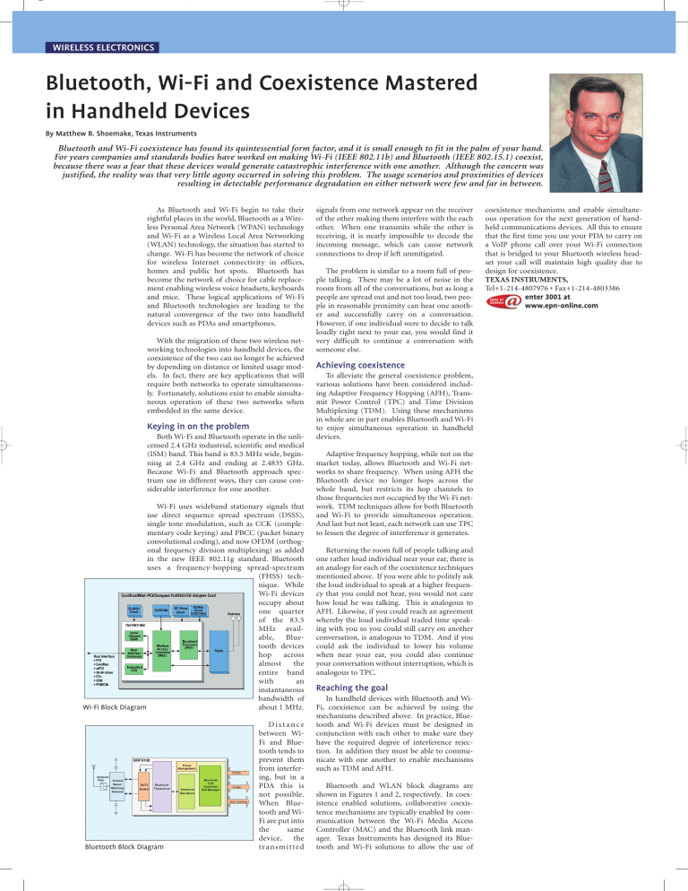 Bluetooth, Wi-Fi and Coexistence Mastered in Handheld Devices Bluetooth, Wi-Fi and Coexistence Mastered in Handheld Devices