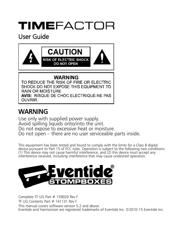 Eventide TimeFactor Owner's manual Eventide TimeFactor Owner's manual