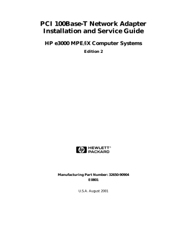 PCI 100Base-T Network Adapter Installation and PCI 100Base-T Network Adapter Installation and