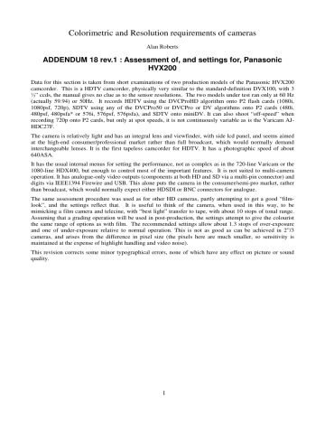 Colorimetric and Resolution requirements of cameras Colorimetric and Resolution requirements of cameras