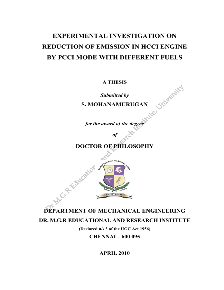 experimental investigation on reduction of emission in hcci engine experimental investigation on reduction of emission in hcci engine