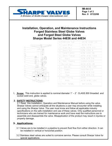 Installation, Operation, and Maintenance Instructions Forged Installation, Operation, and Maintenance Instructions Forged