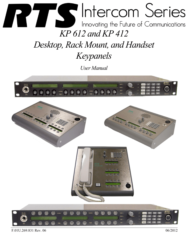 RTS Kp-612 & kp-412 User manual RTS Kp-612 & kp-412 User manual