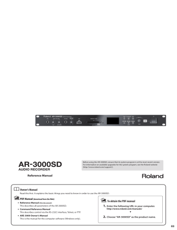 Roland AR-3000SD 音频录放机 Reference Manual | Manualzz Roland AR-3000SD 音频录放机 Reference Manual | Manualzz