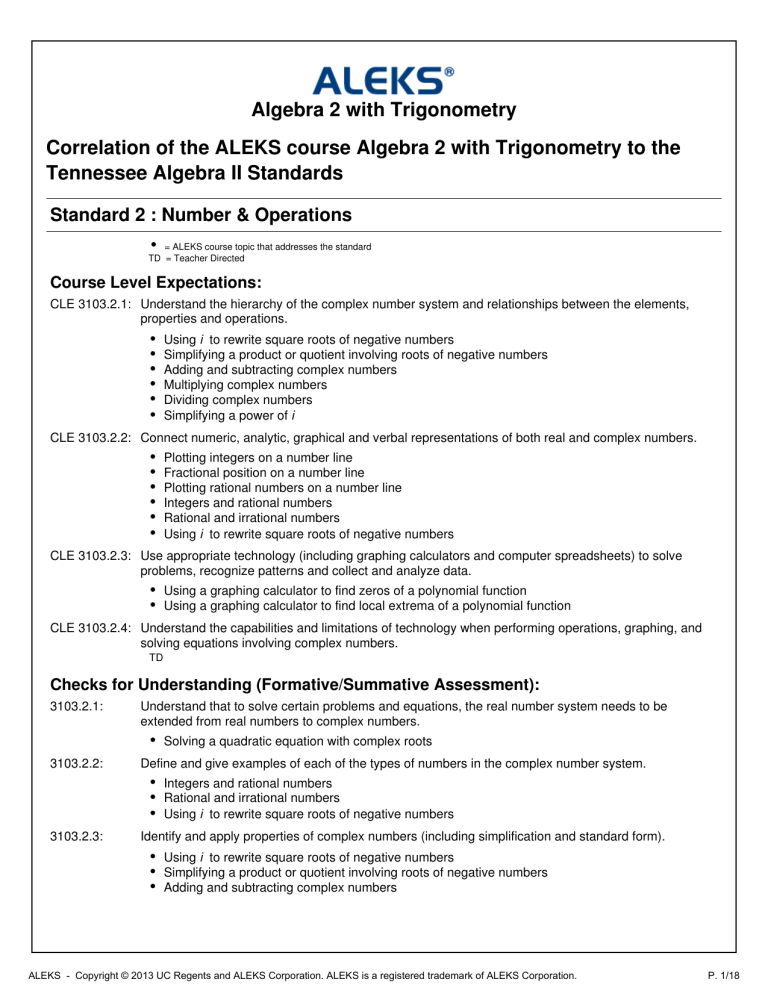 Algebra 2 with Trigonometry Correlation of the ALEKS course Algebra 2 with Trigonometry Correlation of the ALEKS course