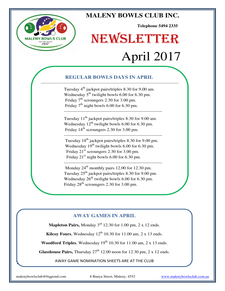 newsletter - Maleny Bowls Club newsletter - Maleny Bowls Club
