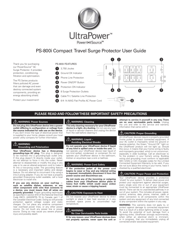PS-800i Compact Travel Surge Protector User Guide PS-800i Compact Travel Surge Protector User Guide