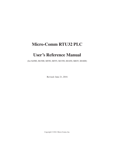 Micro-Comm RTU32 PLC User`s Reference - Micro Micro-Comm RTU32 PLC User`s Reference - Micro