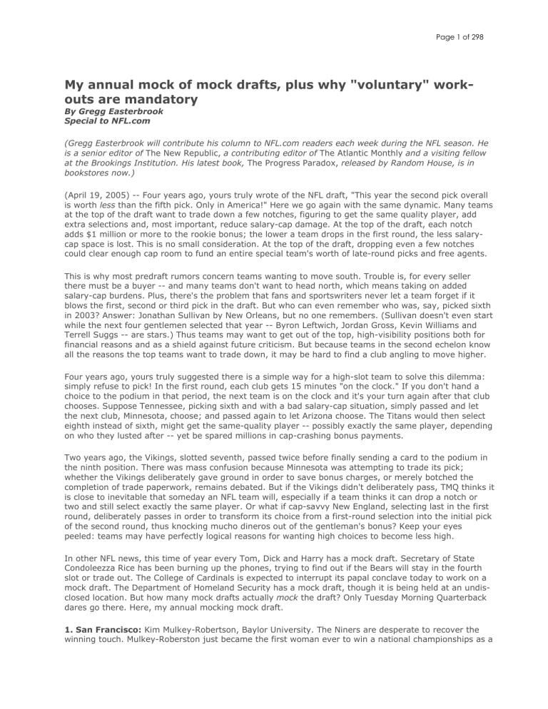 Tuesday Morning Quarterback Columns 2005 NFL Season Tuesday Morning Quarterback Columns 2005 NFL Season