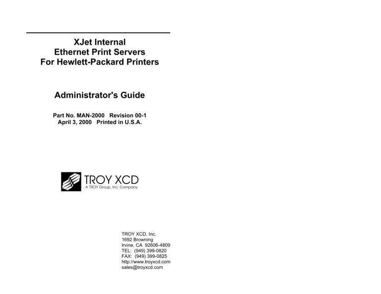 TROY XCD XJet Internal Print Server Manual TROY XCD XJet Internal Print Server Manual