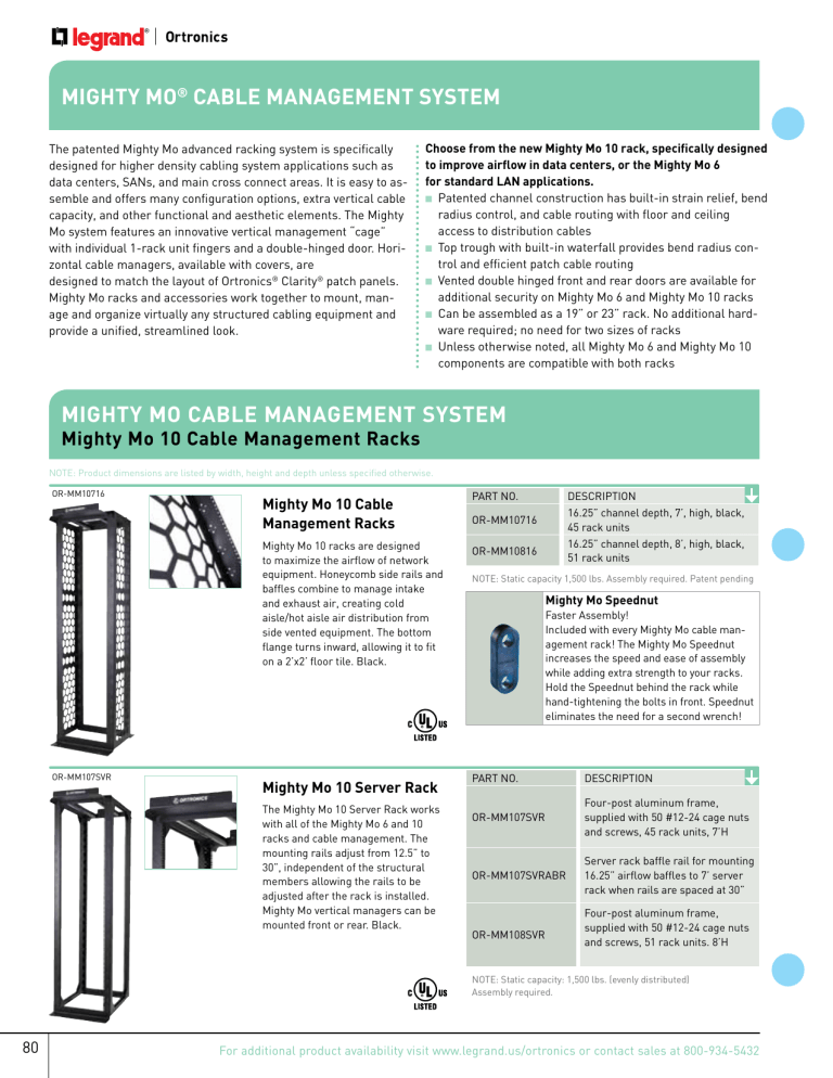 MIGHTy MO® CABLE MANAGEMENT SySTEM MIGHTy MO CABLE MIGHTy MO® CABLE MANAGEMENT SySTEM MIGHTy MO CABLE