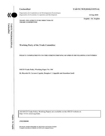 12/FINAL Working Party of the Trade Committee TAD 12/FINAL Working Party of the Trade Committee TAD