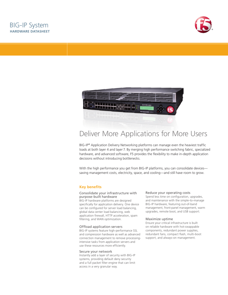 BIG-IP System Hardware: Deliver More Applications for More Users BIG-IP System Hardware: Deliver More Applications for More Users