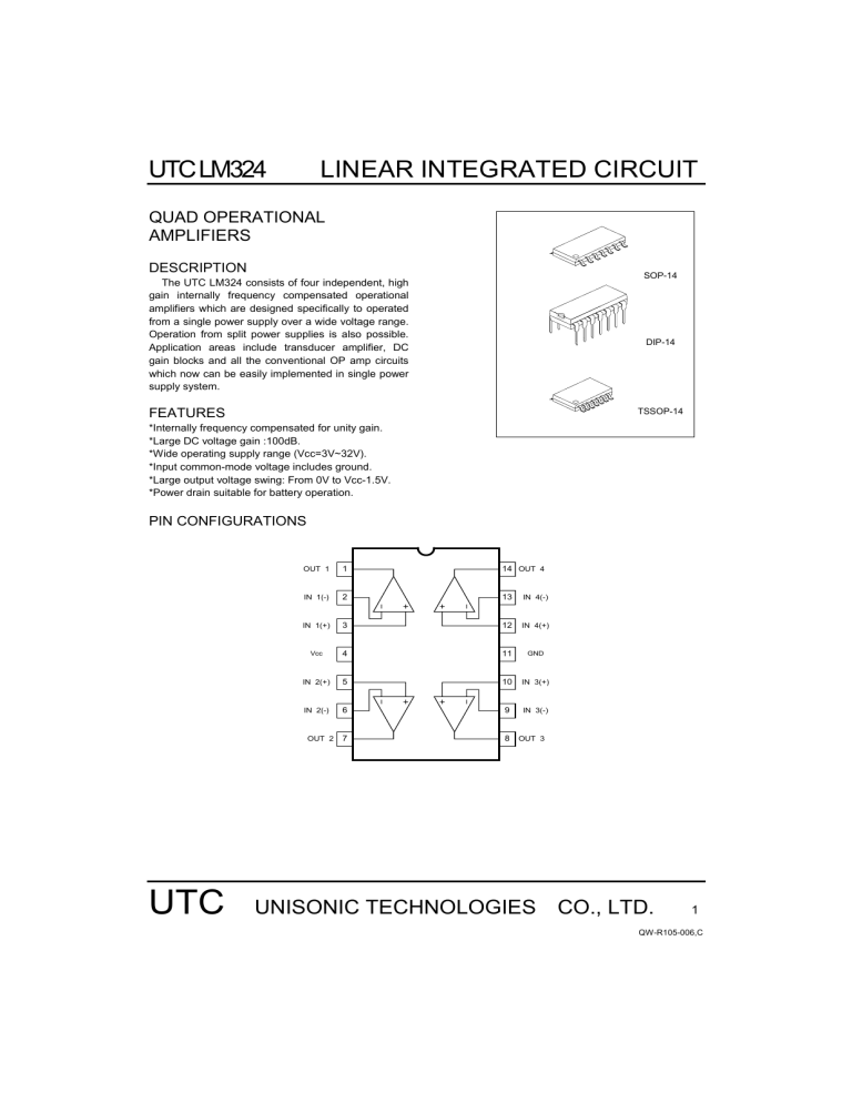 UTC LM324 LINEAR INTEGRATED CIRCUIT UTC LM324 LINEAR INTEGRATED CIRCUIT