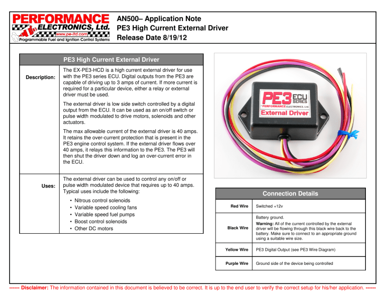 AN500– Application Note PE3 High Current External Driver Release AN500– Application Note PE3 High Current External Driver Release