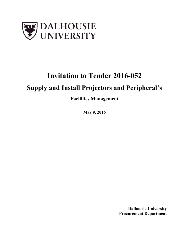 Invitation to Tender 2016-052 Invitation to Tender 2016-052