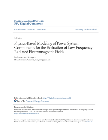 Physics-Based Modeling of Power System Components for Physics-Based Modeling of Power System Components for