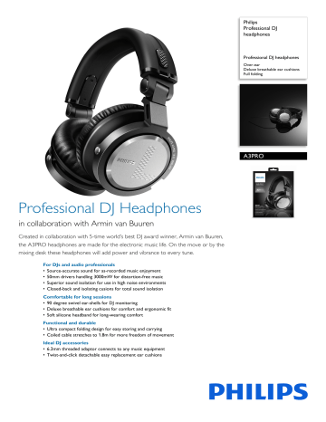 A3PRO/00 Philips Professional DJ headphones A3PRO/00 Philips Professional DJ headphones
