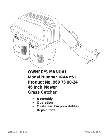 OWNER`S MANUAL Model Number G462SL Product No. 960 73 00 OWNER`S MANUAL Model Number G462SL Product No. 960 73 00