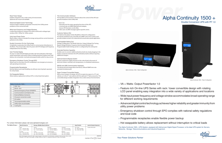 Alpha Continuity 1500 + Alpha Continuity 1500 +