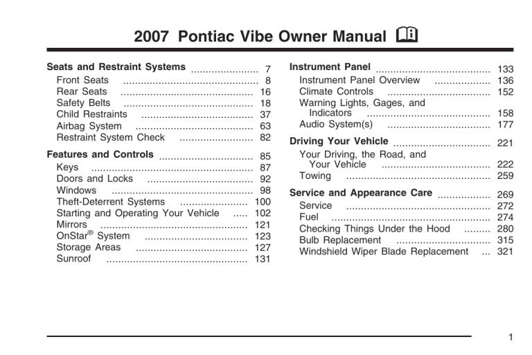 Pontiac 2007 Vibe, Vibe 2007 Owner's manual Pontiac 2007 Vibe, Vibe 2007 Owner's manual