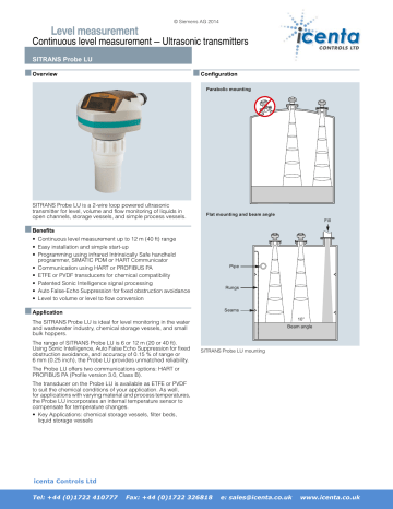 Ultrasonic Level Transmitter Probe LU Ultrasonic Level Transmitter Probe LU