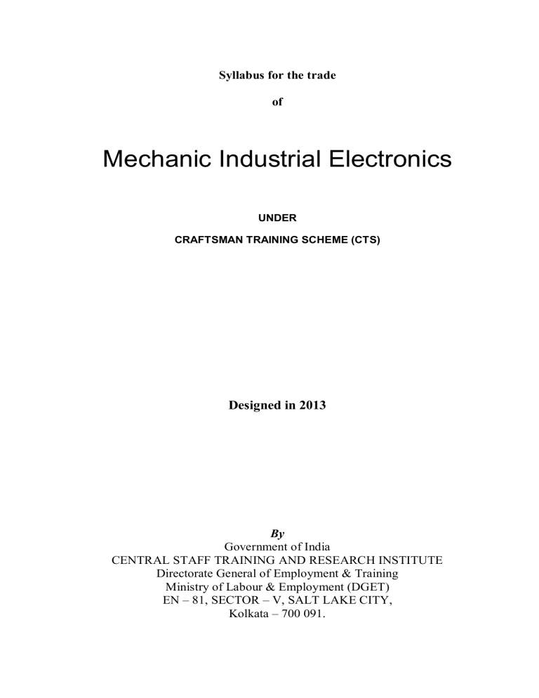 Mechanic Industrial Electronics - Directorate General of Training Mechanic Industrial Electronics - Directorate General of Training