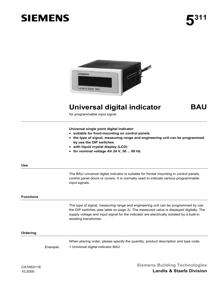 5311 Universal digital indicator BAU 5311 Universal digital indicator BAU