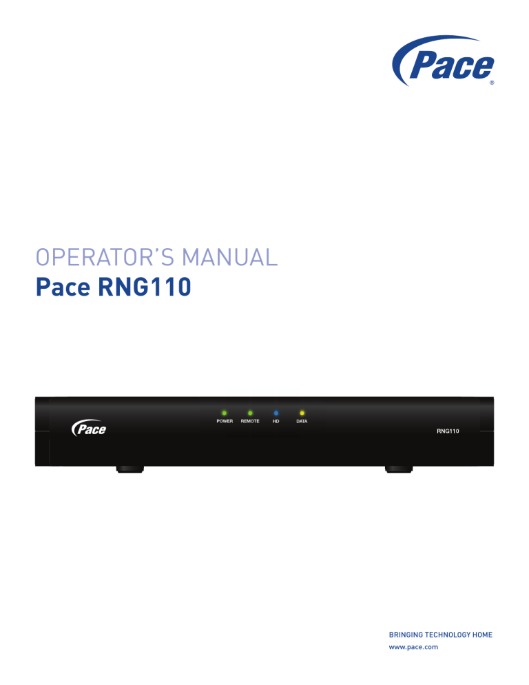 Pace RNG110 User manual Pace RNG110 User manual